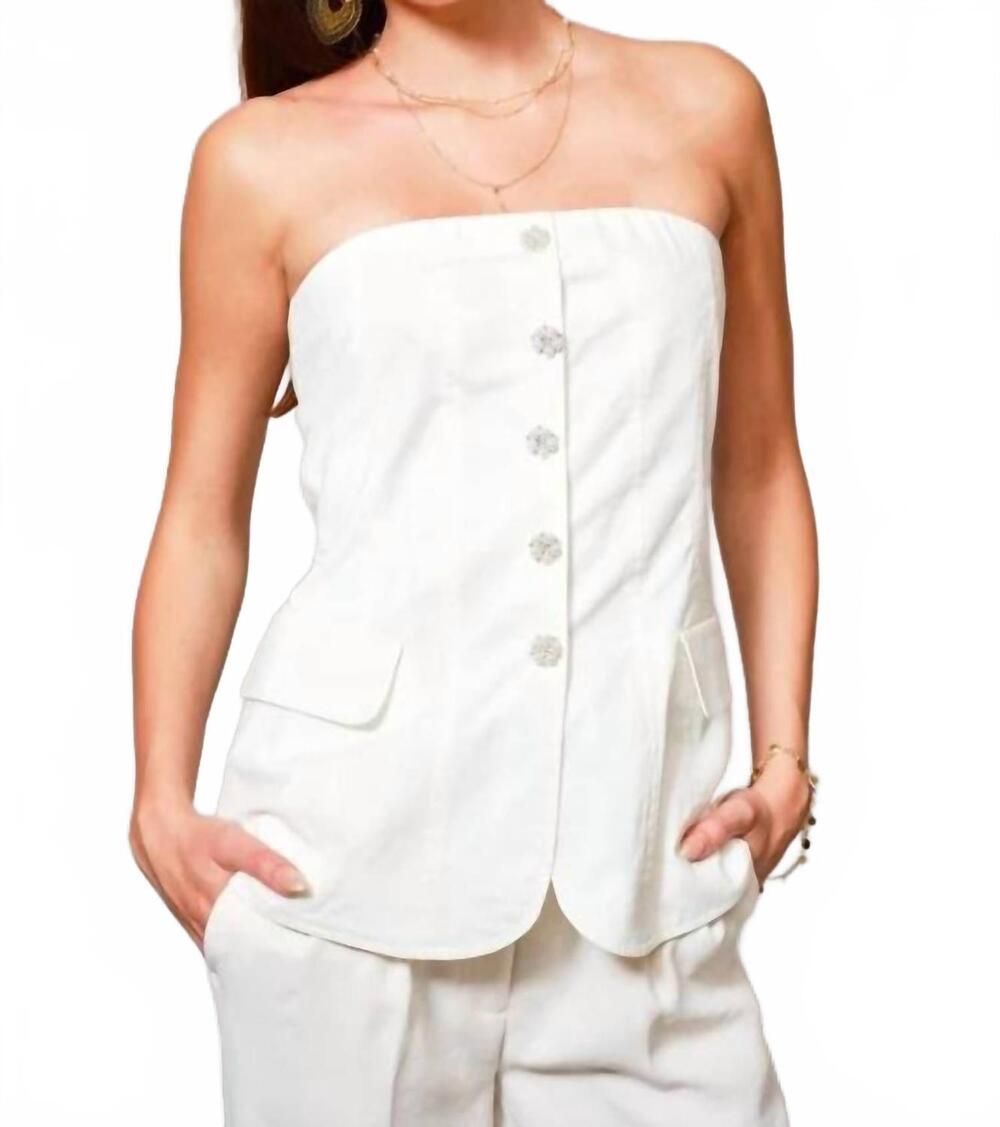 NEW BLUE B women's twill rhinestone button tube top in white